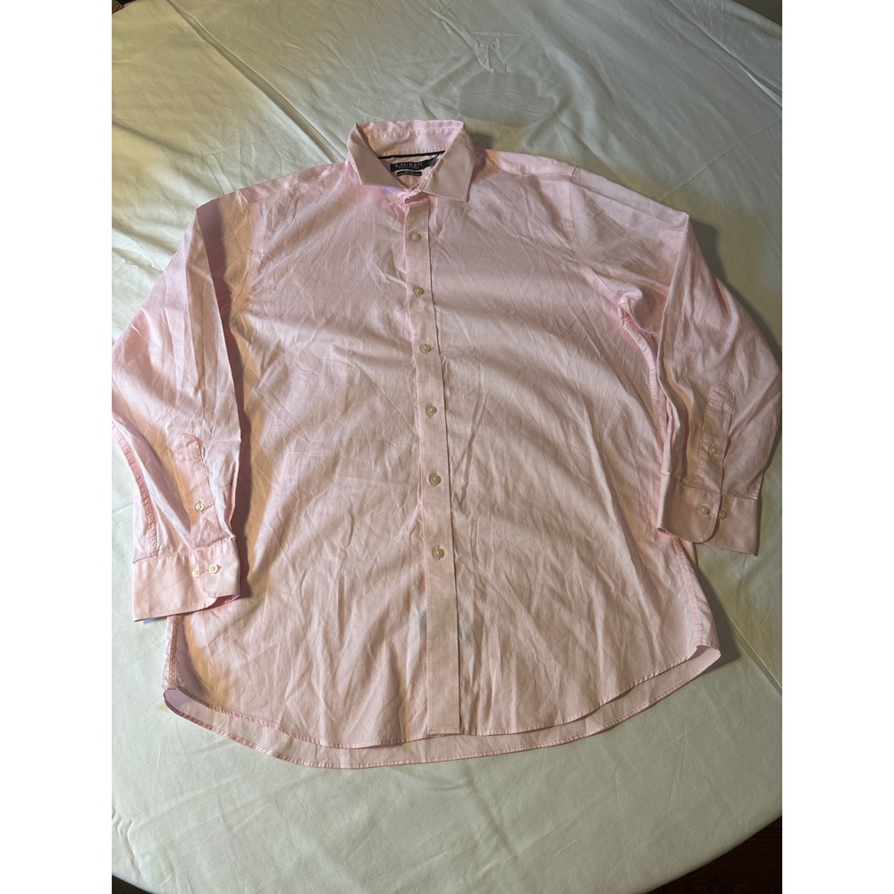 Lauren Ralph Lauren Dress Shirt Mens 17.5 34/35 Pink Slim Fit Stretch